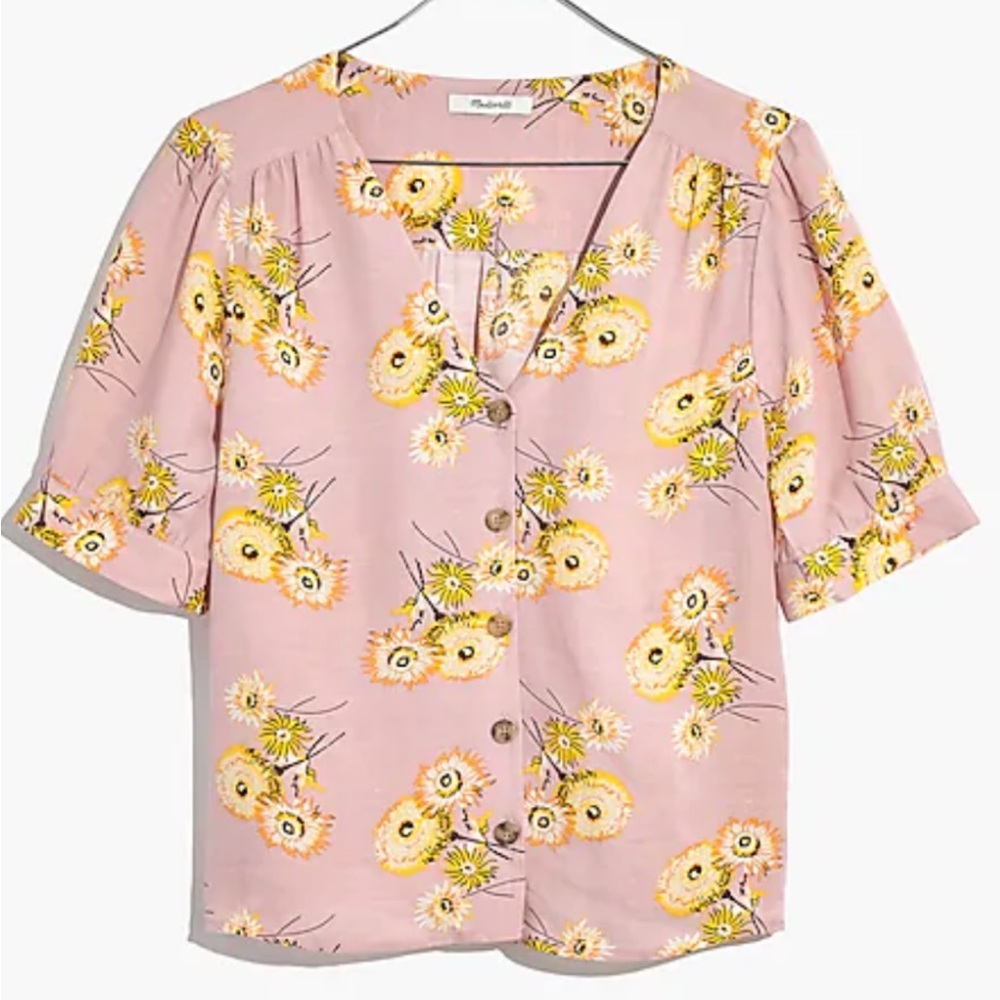 EUC Madewell linen button down floral blouse size M